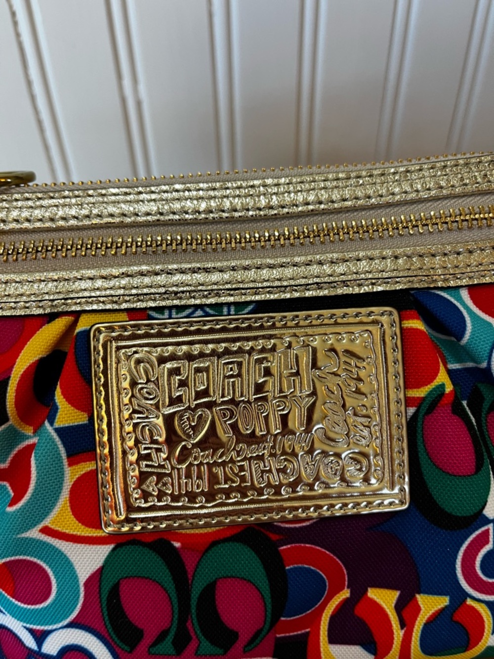 Coach Poppy Pop C Graffiti Metallic Gold Patchwork Swingback - Picture 8 of 15